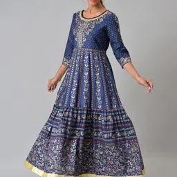 AURELIA Navy Blue Ethnic Motifs Ethnic Maxi Dress-picture-20