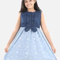 StyleStone Girls Blue & White Cotton Denim Dress-picture-40