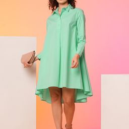 Globus Green Asymmetric Loose Fit Cotton A-Line Dress-picture-24