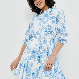 Colour Me by Melange Women Floral Printed Puff Sleeve Fit and Flare Dress-image-46