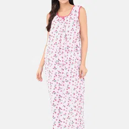 Shararat Women Red Printed Pure Cotton Maxi Nightdress-image-91