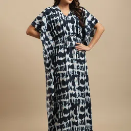 Boston Club Women Navy Blue Printed Kaftan Nightdress-picture-28