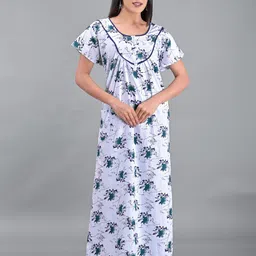 Apratim White Printed Maxi Pure Cotton Nightdress-picture-14