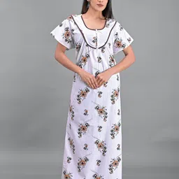 Apratim White Printed Maxi Pure Cotton Nightdress-picture-37