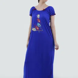 Romaisa Blue Printed Maxi Nightdress-image-3