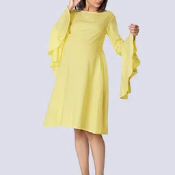 Mom For Sure by Ketki Dalal Yellow Solid Maternity A-Line Dress-picture-21