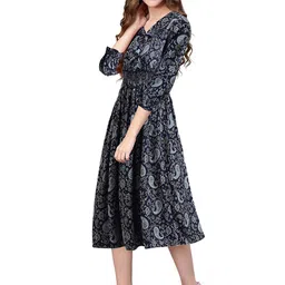 BAESD Ethnic Motifs Printed Ruffled Smocked Fit & Flare Midi Dress image 5