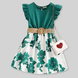 INCLUD Girls Floral Printed Flutter Sleeve A-Line Dress With Belt image 4