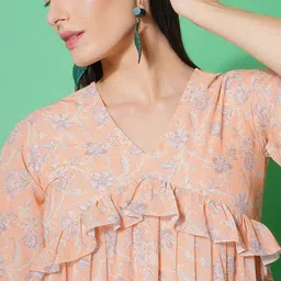 BAESD Floral Print Flared Sleeve Georgette Empire Dress image 2