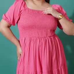 U&F Beyond Women Plus Size Square Neck Puff Sleeve Fit and Flare Midi Dress image 2