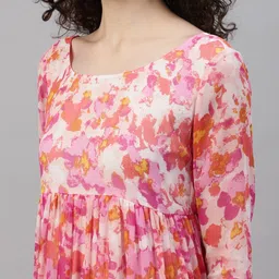 DEEBACO Floral Printed Round Neck Tiered Georgette Maxi Dress image 2