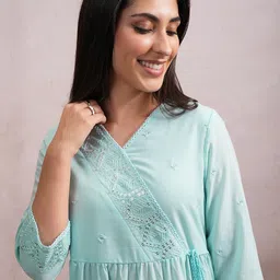 Vishudh Blue Floral Printed A-Line Midi Dress image 5