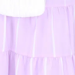 CUTECUMBER Purple Striped Georgette A-Line Midi Dress With Sling Bag image 5