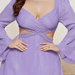 LULU & SKY Plus Size Embellished Flared Sleeve Cut Out Fit & Flare Dress image 5