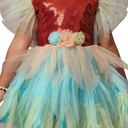 BAESD Flutter Sleeve Sequinned Tiered Net Fit & Flare Dress image 2
