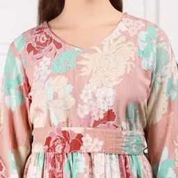 Ishin Floral Printed Flared Sleeves Sequinned Fit & Flare Dress image 2