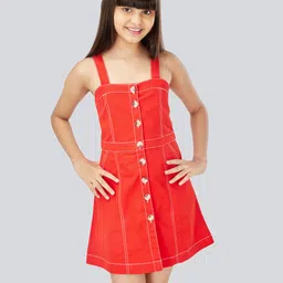 Olele Red Denim A-Line Dress-picture-38