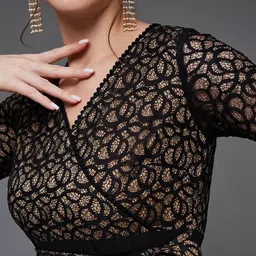 Miss Chase Self Design V-Neck Tie-Ups Georgette Fit & Flare Dress image 2