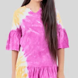 TWEENY MINI Tie and Dye Printed Bell Sleeve Cotton Drop-Waist Dress image 4