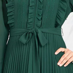 Styli Women Pleated A-Line Maxi Dress with Lace Insert image 2