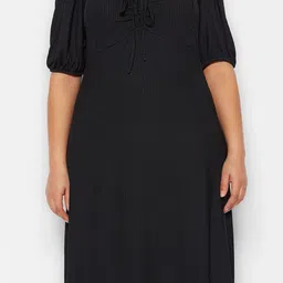 Trendyol Tie-Up Neck Puffed Sleeves Ribbed A-Line Midi Dress image 2
