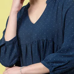 Mafadeny Polka Dot Printed Mandarin Collar A-Line Dress image 4