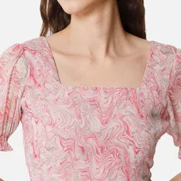 ALL WAYS YOU Abstract Printed Puff Sleeves Tiered Fit & Flare Maxi Dress image 2