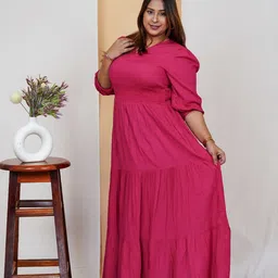DEEBACO V-Neck Puff Sleeves Opaque Maxi Plus Size Dress image 5