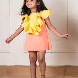 Li'l Angels Girls Flutter Sleeve Scuba Ruffle A-Line Dress image 3