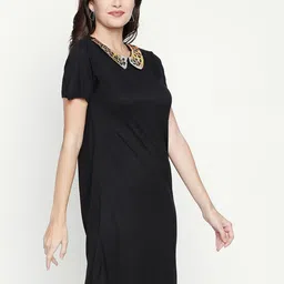aaliya Black & Gold-Toned Peter Pan Collar Scuba A-Line Dress image 2