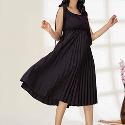 TextileNow Women Pleated Shoulder Tie-ups Dress image 3