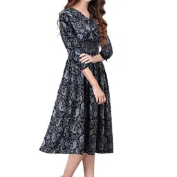 BAESD Ethnic Motifs Printed Ruffled Smocked Fit & Flare Midi Dress image 4