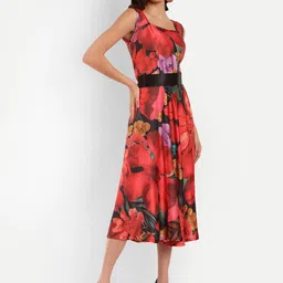 TILISM Floral Printed Sleeveless Satin Fit & Flare Midi Dress image 3
