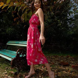 SASSAFRAS Floral Printed Georgette Cut-Out Dress image 3