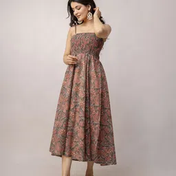 KALINI Shoulder Straps Smocked Fit and Flare Midi Dress image 4