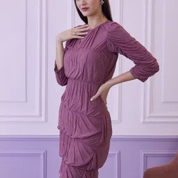 Athena Pink Gathered Tiered Ruched Sleeves Sheath Dress image 3