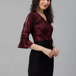 Latin Quarters Abstract Printed Bell Sleeves Sheath Dress image 4