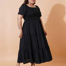 U&F Beyond Women Plus Size Puff Sleeve Tiered Maxi Dress image 2