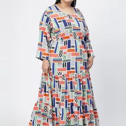 plusS Round Neck Long Sleeves Geometric Print Maxi Plus Size Dress image 3