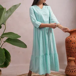 Vishudh Blue Floral Printed A-Line Midi Dress image 2