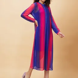 Globus Colourblocked Semi Sheer Net A-Line Midi Dress With Slip image 2