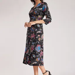 FableStreet Floral Printed Satin A-Line Midi Dress image 3