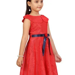 BAESD Girls Self Design Cape Sleeve Belted Net Fit & Flare Dress image 5