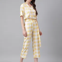 FLAMBOYANT Yellow & White Checked Culotte Jumpsuit image 5