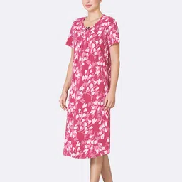 Van Heusen Allover Print Round Neck Pleated Front Lounge Night Gown image 3