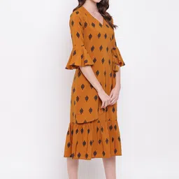 Mayra Ethnic Motifs Printed Bell Sleeves Wrap Style Midi Dress image 3