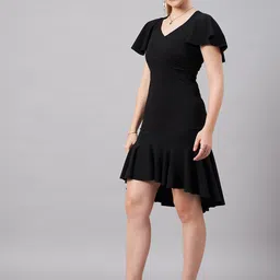 Orchid Blues V-Neck Flutter Sleeves Gathered Fit & Flare Dress image 3