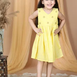 Here&Now X Kinder Kids Embroidered Zari Variegated Striped Cotton Fit & Flare Ethnic Dress image 2