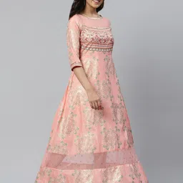 AURELIA Pink Ethnic Motifs Satin Maxi Dress image 3