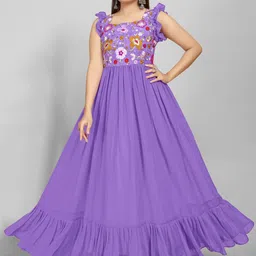 AKSHARAM Floral Print Flutter Sleeves Georgette Maxi Dress image 3